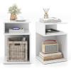 Giantex 3-Tier Side Table, S-Shaped End Table with 2 Open Storage Compartments, Wood Narrow Bedside Table, Modern Nightstand for Bedroom, Living Room, Small Spaces, Easy Assembly, White(2)