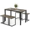 Giantex 4-Piece Dining Table Set for 4, Modern Kitchen Table and Chairs, Nesting Furniture Set with Bench & 2 Stools, Space-Saving Desk Set, Dinette Set for Small Place, Dining Room Restaurant (Brown)(Grey)