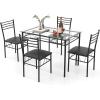 Giantex 5 Piece Dining Table Set, Kitchen Dining Set with Tempered Glass Table Top and 4 Chairs, Dinette Set for 4 for Breakfast Nook Dining Room Kitchen (Transparent)(Black)