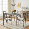 Giantex 5 Pieces Dining Table Set, Modern Rectangular Dining Table & Upholstered Chair Set w/Marble Tabletop, Kitchen Dining Room Furniture Set for 4, Space-Saving Dinette Set for Breakfast Nook, Grey
