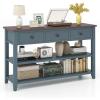 Giantex 50″ Farmhouse Entryway Table, Narrow Console Table w/ 3 Storage Drawers & 2 Open Shelves, Wooden Behind Couch Side Long Sofa Table for Living Room, Hallway, Entrance, Blue & Espresso
