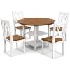 Giantex 5-Piece Dining Set for 4, Drop-Leaf Round Kitchen Table & 4 Chairs w/Solid Wood Supporting Legs, Farmhouse Dinner Table Set for Small Space, Breakfast Nook, Dining Room, Kitchen (Brown+White)