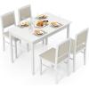 Giantex 5-Piece Dining Set for 4, Solid Wood Rectangular Table & 4 Chairs wtih Rubber Wood Legs, Kitchen Table and Chairs Set for Small Spaces Dinette Dining Room Restaurant (Rustic Brown)(White+beige)