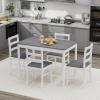 Giantex 5-Piece Dining Set for 4, Solid Wood Rectangular Table & 4 Chairs wtih Rubber Wood Legs, Kitchen Table and Chairs Set for Small Spaces Dinette Dining Room Restaurant (Rustic Brown)(Grey)