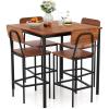 Giantex 5-Piece Dining Table Set W/Counter Height Table & 4 Bar Stools, Industrial Kitchen Dining Table Set W/Footrest & Backrest, Space-Saving Dinette Set for Pub, Dining Room, Restaurant (Teak)(Walnut)