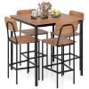 Giantex 5-Piece Dining Table Set W/Counter Height Table & 4 Bar Stools, Industrial Kitchen Dining Table Set W/Footrest & Backrest, Space-Saving Dinette Set for Pub, Dining Room, Restaurant (Teak)(Teak)