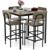 Giantex 5-Piece Dining Table Set W/Counter Height Table & 4 Bar Stools, Industrial Kitchen Dining Table Set W/Footrest & Backrest, Space-Saving Dinette Set for Pub, Dining Room, Restaurant (Teak)(Black Oak)