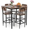 Giantex 5-Piece Dining Table Set W/Counter Height Table & 4 Bar Stools, Industrial Kitchen Dining Table Set W/Footrest & Backrest, Space-Saving Dinette Set for Pub, Dining Room, Restaurant (Teak)(Mix Brown)
