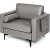 Giantex 97″ Sectional Sofa Couch, 3-Seater Modular Sleeper with USB Ports 3-Hole Socket, Thick Cushion, 2 Bolsters, Armrest Magazine Pocket, Metal Legs, for Living Room Reception Bedroom, Dark Grey(Dark Grey)