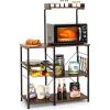 Giantex Bakers Rack, 4-Tier Microwave Stand with Storage, Kitchen Utility Shelves, Wire Basket with 5 Hooks, Spice Rack for Organizing Utensils, Work Station with Countertop, 35.5″ L×16″ W×54.5″ H(Coffee&black)
