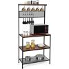 Giantex Bakers Rack, Coffee Bar, 4-Tier Kitchen Microwave Stand with Storage, 11 Hooks, Adjustable Feet, Industrial Utility Shelves for Utensils, Metal Standing Baker’s Workstation (Rustic Brown)(Rustic Brown)