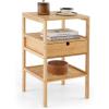 Giantex Bamboo Nightstands Set of 2, Wood Side Tables with Drawer and 2 Storage Shelves, Multifunctional Bedside Tables for Small Spaces, MCM Boho Style End Tables for Bedroom Office, Natural(Set of 1)