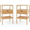 Giantex Bamboo Nightstands Set of 2, Wood Side Tables with Drawer and 2 Storage Shelves, Multifunctional Bedside Tables for Small Spaces, MCM Boho Style End Tables for Bedroom Office, Natural(Set of 2)