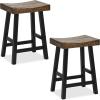 Giantex Bar Stools Set of 2, 24″ Counter Height Saddle Stools, Bar Dining Chairs with Rubber Wood Frame & Footrest, Backless Barstools for Kitchen Island, Dining Room, Pub, Rustic Brown(1)