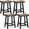 Giantex Bar Stools Set of 2, 24″ Counter Height Saddle Stools, Bar Dining Chairs with Rubber Wood Frame & Footrest, Backless Barstools for Kitchen Island, Dining Room, Pub, Rustic Brown(2)