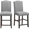 Giantex Bar Stools Set of 2, 25″ Counter Height Bar Dining Chairs with Rubber Wood Legs, Footrest, Max Load 330 Lbs, Nailed Upholstered Barstools with Back for Kitchen Island, Grey(Grey)