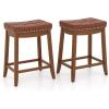 Giantex Bar Stools Set of 2, 25″ Counter Height Bar Stools w/Saddle Seat, Footrest, Rivet, Button Tufted, Rubber Wood Frame, Upholstered PU Leather Backless Barstools for Kitchen, Dining Room, Pub(1)