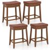 Giantex Bar Stools Set of 2, 25″ Counter Height Bar Stools w/Saddle Seat, Footrest, Rivet, Button Tufted, Rubber Wood Frame, Upholstered PU Leather Backless Barstools for Kitchen, Dining Room, Pub(2)