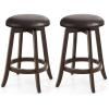 Giantex Bar Stools Set of 2, 29″ Bar Height Bar Stools w/ 360° Swivel Round Seat & Footrest, Rubber Wood Frame, Upholstered PU Leather Backless Barstools for Kitchen, Dining Room, Pub, Brown(1)