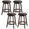 Giantex Bar Stools Set of 2, 29″ Bar Height Bar Stools w/ 360° Swivel Round Seat & Footrest, Rubber Wood Frame, Upholstered PU Leather Backless Barstools for Kitchen, Dining Room, Pub, Brown(2)