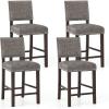 Giantex Bar Stools Set of 4, 26″ Counter Height Stools w/Solid Rubber Wood Legs & Footrest, Modern Linen Fabric Bar Dining Chairs, Rivet Upholstered Barstools for Kitchen Island, Dining Room, Grey