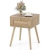 Giantex Boho Rattan Nightstand Set of 2, Mid Century Wood Night Stands with Rattan Weaving Drawer, Bedside Table with Solid Wood Legs, End Side Table for Bedroom Storage, Natural(1)