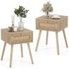 Giantex Boho Rattan Nightstand Set of 2, Mid Century Wood Night Stands with Rattan Weaving Drawer, Bedside Table with Solid Wood Legs, End Side Table for Bedroom Storage, Natural(2)