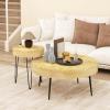Giantex Boho Round Coffee Table Set of 2, Sofa Side Nesting Table with Solid Pine Wood Top, Metal Legs & Adjustable Foot Pads, 31.5″ D Large Table Set for Living Room (Ring Pattern, Natural)(Natural)