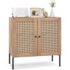 Giantex Buffet Cabinet Set of 2, Wood Sideboard Storage Cabinet with Rattan Door, 3-Position Adjustable Shelf, Freestanding Coffee Bar Accent Cabinet, Kitchen Cupboard Organizer for Living Room(Oak)
