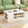 Giantex Coffee Table with Storage, 2-Tier Rectangle Accent Sofa Table with Shelf & Elevated Base, Modern Geometric Center Table for Living Room, Reception Room, Lounge, White