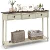 Giantex Console Table with 3 Storage Drawers – Entry Table, Rustic Farmhouse Entryway Table with Open Storage Shelf, Solid Wood Legs, Long Sofa Table for Living Room, Hallway, Narrow Console Table