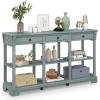 Giantex Console Table with Storage, 58” Long Sofa Table with 3 Drawers & Open Shelves, Solid Wood Legs, Narrow Entryway Table, Vintage Behind Couch Table for Living Room Hallway, Entry Table (Blue)(Blue)