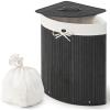 Giantex Corner Laundry Hamper with Lid, 58 L Bamboo Laundry Basket with Removable Liner & Handle, Triangle Clothes Hamper for Small Spaces, Bedroom, Bathroom, Laundry & Living Room (Black)(Black)