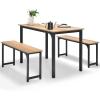 Giantex Dining Table Set for 4, Industrial Kitchen Table Set w/ 2 Benches, Space-Saving Dinette Set for Breakfast Nook, Dining Room, Kitchen, Easy Assembly (Natural)(Natural)