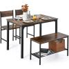 Giantex Dining Table Set for 4, Kitchen Table with Bench and Chairs, Industrial Gathering Bench Dining Set W/Metal Frame & Storage Rack, Dinette Set, Modern Functional Desk Set (Black Oak)(Coffee)