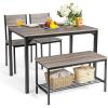 Giantex Dining Table Set for 4, Kitchen Table with Bench and Chairs, Industrial Gathering Bench Dining Set W/Metal Frame & Storage Rack, Dinette Set, Modern Functional Desk Set (Black Oak)(Black Oak)