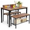 Giantex Dining Table Set for 4, Kitchen Table with Bench and Chairs, Industrial Gathering Bench Dining Set W/Metal Frame & Storage Rack, Dinette Set, Modern Functional Desk Set (Black Oak)(Brown)