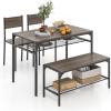 Giantex Dining Table Set for 4, Kitchen Table with Bench and Chairs, Industrial Gathering Bench Dining Set W/Metal Frame & Storage Rack, Dinette Set, Modern Functional Desk Set (Black Oak)(Grey)