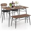 Giantex Dining Table Set for 4, Mid-Century Kitchen Furniture Set w/Kitchen Table, Bench & 2 Upholstered PVC Leather Chairs, 4-Piece Space-Saving Dinette Set for Small Place, Breakfast Nook
