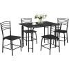 Giantex Dining Table Set with 4 Chairs 5-Piece Wood Kitchen Table for 4 Person Rectangular Table with Metal Frame (Black)