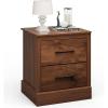 Giantex Farmhouse Nightstand Set of 2, Wood Bedside Table with 2 Storage Drawers, Compact Floor Night Stand, Walnut Accent Sofa Side Table for Bedroom(Walnut)