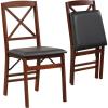 Giantex Folding Dining Chairs Set of 2, Foldable Wood Kitchen Chairs with Padded Seat, Solid Wood Frame, Max Load 400 Lbs, No Assembly Easy to Store Wooden Dining Chairs for Apartment, Small Space(Walnut-x Back)