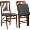 Giantex Folding Dining Chairs Set of 2, Foldable Wood Kitchen Chairs with Padded Seat, Solid Wood Frame, Max Load 400 Lbs, No Assembly Easy to Store Wooden Dining Chairs for Apartment, Small Space(Walnut-slat Back)