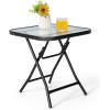 Giantex Folding Side Table, Round Small Patio Table, Tempered Glass Tabletop, Steel Frame, Weather-Resistant Outdoor Indoor Use for Bistro Porch Garden Balcony (Classic Round, 18″x18″x18.5″)(Farmhouse Square)