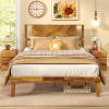 Giantex Full Size Bed Frame – Acacia Wood Platform Bed Frame with Headboard, 12 Strong Slats Support, Under-Bed Space, No Box Spring Needed, Rustic Golden Brown(Full)