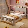 Giantex Full Size Bed Frame with Storage Headboard & Footboard, Solid Wood LED Bed w/Charging Station, White Full Bed Frame for Kids, Teens & Adults, No Box Spring Needed, White(Full)