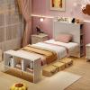 Giantex Full Size Bed Frame with Storage Headboard & Footboard, Solid Wood LED Bed w/Charging Station, White Full Bed Frame for Kids, Teens & Adults, No Box Spring Needed, White(Twin)