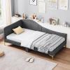 Giantex Full Size Upholstered Daybed, Rivet-Tufted Platform Bed with Headboard, Metal Legs & Wood Slats, L-Shaped Corner Sofa Bed for Living Room & Guest Room, No Box Spring Needed, Grey(Grey)