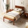 Giantex Full Size Wood Platform Bed with Headboard, Mid Century Solid Wood Full Bed with Slat Support, Double Bed Frame with 16″ Under Bed Storage, No Box Spring Needed, Easy Assembly, Walnut(Twin)