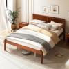 Giantex Full Size Wood Platform Bed with Headboard, Mid Century Solid Wood Full Bed with Slat Support, Double Bed Frame with 16″ Under Bed Storage, No Box Spring Needed, Easy Assembly, Walnut(Full)